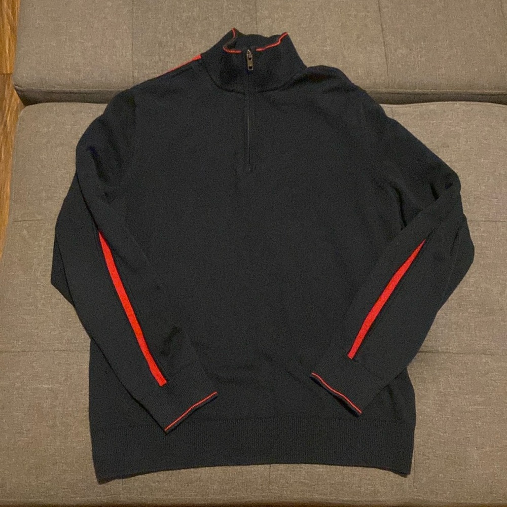 Calvin Klein 1/4 Zip Turtle Neck Knit Sweater Navy Blue / Red Men’s Size Medium